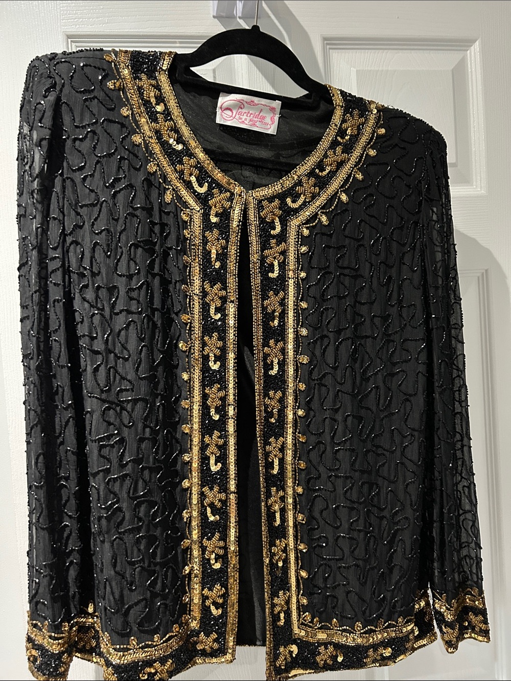 Black Beaded Evening Jacket with Gold Embroidery